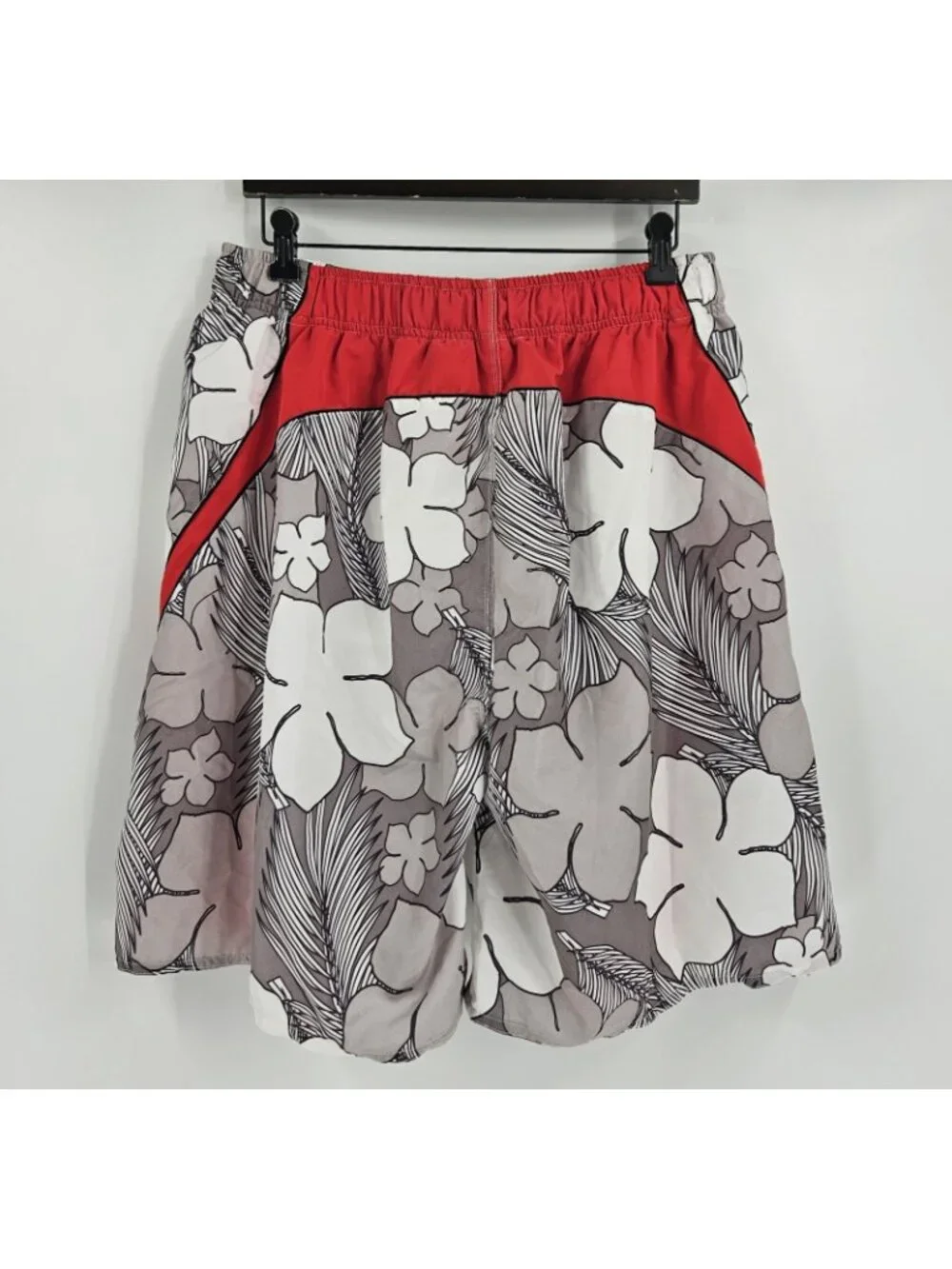 Wave Zone Men's XL Floral Swim Trunks Board Shorts Gray Red Hawaiian Beach